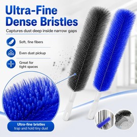 Genérico Bendable Microfiber Head, Fan Cleaner Brush Reusable, Bendable Microfiber Fan Cleaning Brush for Electric Fans, Air Conditioner Vents, Blinds, Curtains, Car Vents，Blue+Gray (2Pcs)
