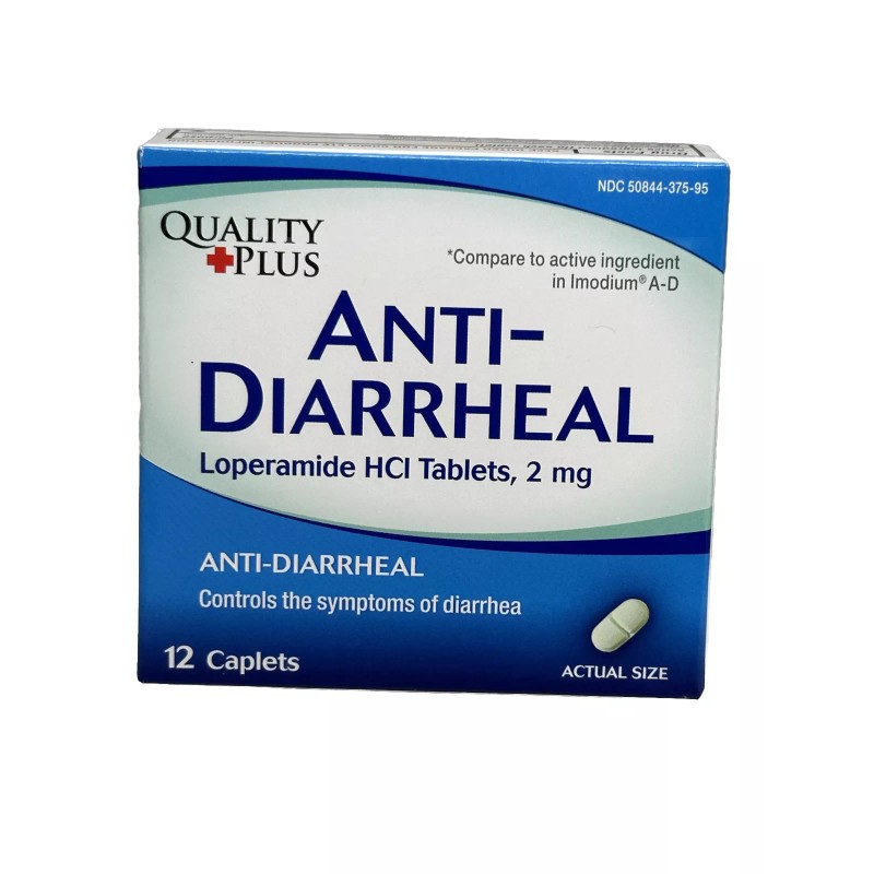 Quality Plus 12 Caplets Anti-Diarrheal HCI Tablets USP, 2 mg.