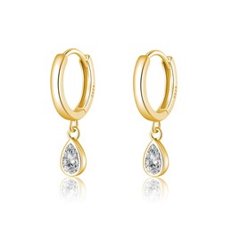 SLUYNZ 925 Sterling Silver Teardrop Small Hoop Earrings for Women CZ Droplet Huggie Earrings Minimalism