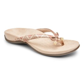 Vionic Women's Rest Bella II Toepost Sandal - Ladies Flip Flop with Concealed Orthotic Arch Support Chevron Dusty Pink 6.5 Wide US