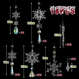 BOFUNX 18pcs Acrylic Icicle Snowflake Ice Drop Pendant Crystal Christmas Tree Decoration Christmas Tree Decoration Acrylic Hanging Ornaments for Christmas Party Wedding Decoration
