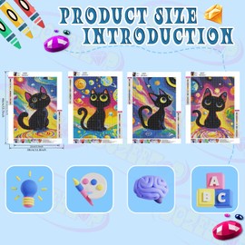 DOZEEZOP 4 Pack 5D Diamond Painting Kits for Adults, Diamond Art Kits for Beginners of All Ages, Round Full Drill Painting by Numbers Crafts Home Wall Decor 12 x 16 Inches Cat