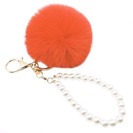 jtkdxqs Soft Pom Pom Key Chains Bag Accessory Puff Ball Key Ring with Pearl Wristlet Bracelet Keychain for Women,red