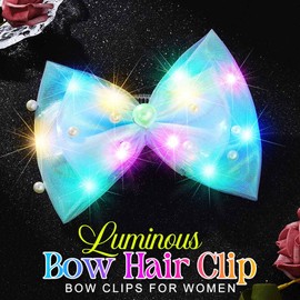 Reaky Luminous Hair Clip with LED Bow Clips, Pearl Hair Clips Hair Accessories for Women (Light Pink)