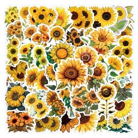 50Pcs Sunflower Stickers for Kids Teens Adults Boys Girls Gift,Aesthetic Stickers Pack for Laptop,Skateboard,Luggage,Car,Bike, Cup,Computer,Water Bottle Decor,Flowers Vinyl Waterproof Stickers