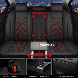 DISUTOGO Seat Covers for Car Fit for Ford Ranger 2025 2024 2023-2019: 5 Seats Full Set Seat Covers Faux Leather Waterproof Breathable Car Seat Cushions Cover (Black & Redline)