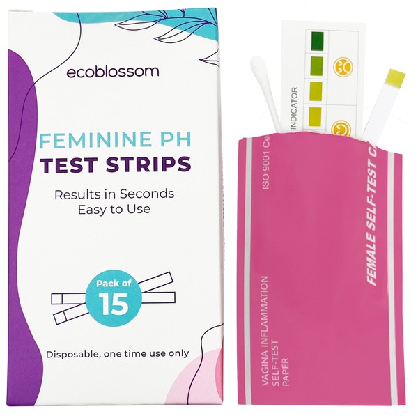EcoBlossom Vaginal pH Test Strips for Women - Check pH Balance - Monitor Bacterial Vaginosis BV Treatment - Prevent Yeast Infection UTI - Fast Accurate Results, Individual Sealed Pouch (15 Count)