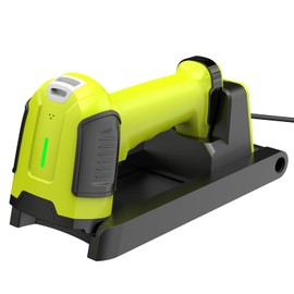 Symcode Wireless Barcode Scanner with Charging Base, 433MHz and Bluetooth Connectivity, 60 Degree Adjustable Stand, Long Range up to 3280ft MJ-2025