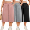 Neer 3 Pack Women's Capri Pants Plus Size Wide Leg