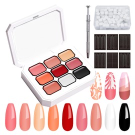 LZXLUKGIR Patting Gel Polish,9 Colors Ombre Gel Nail Polish Palette with 100PCS Nail Sponges for Ombre,Grabbing Pen and French Tip Guide Nail Stickers,French Manicure DIY Home - Set A