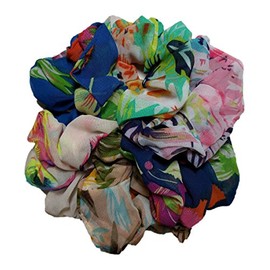 Floral Scrunchie Set - Set of 6 Flower Chiffon Scrunchies (Floral Assortment)
