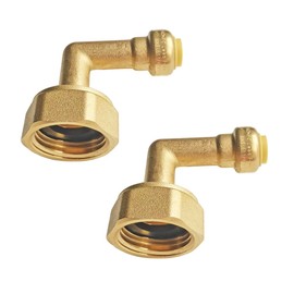 HQMPC Pushfit 90 Degree Dishwasher Elbow, 2Pcs 1/4 Inch x 3/4 Inch Female Hose Thread No Lead Brass Fittings Push to Connect PEX, Copper, CPVC, PE-RT