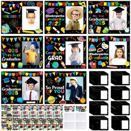 80UncleKimby 50Pcs Kindergarten Graduation Crafts 2025 Picture Frame Kit Bulk for Kids Gifts - Preschool Congrats Grad DIY Photo Frames Craft Decorations with Stickers Party Supplies