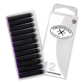 Thornton's Luxury Goods Short Standard International Fountain Pen Ink Cartridges PURPLE Ink Pack of 12 Refills for Classic Calligraphy Pens Compatible With All Brand Neutral PH Smooth Flow Re-Closable
