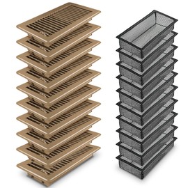 Floor Register 4 x 10'' 10 Pack, Floor Vent Cover with Air Vent Filter Mesh Catcher, Adjustable Heater Vent Covers for Walking, Premium Metal, Brown