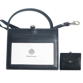 HAKATA NO MORI LEATHER Genuine Leather ID Card Holder, Horizontal Type, Gusset, Pocket, Coin Purse, ID Card Case, Name Holder, Neck Strap, Employee ID, Lightweight, Commuter Card, Brand, Stylish