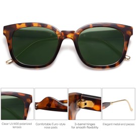 SOJOS Classic Square Polarized Sunglasses Womens Mens Retro Trendy UV400 Sunnies SJ2050, Dark Tortoise/Green