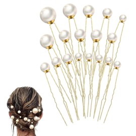 LUYING Pearl Hair Ornament, Hairpin Set, U Pin, Hair Clip, Bangs, Diameter 0.3 - 0.8 inches (8 - 20 mm), Graduation Ceremony, Coming of Age Ceremony, Kimono Bride, Wedding, Gift, Everyday Use (Gold,