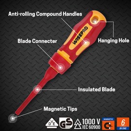 WISEPRO 1000V Insulated Screwdrivers Set with Pouch, 8 PCS Electrical Screwdriver Repair Tools, Interchangeable Phillips/Slotted Magnetic Tip