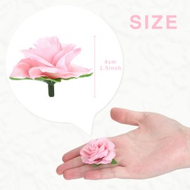 Kesoto Kesoto 50pcs Pink Roses Artificial Flowers Bulk, 1.6" Small Silk Fake Roses Flower Heads for Decoration, Crafts, Wedding Centerpieces Bridal Shower Party Home Decor