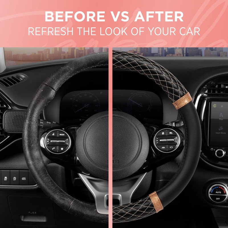 Carbella Rose Gold Quilted Steering Wheel Cover - Elegant Craft