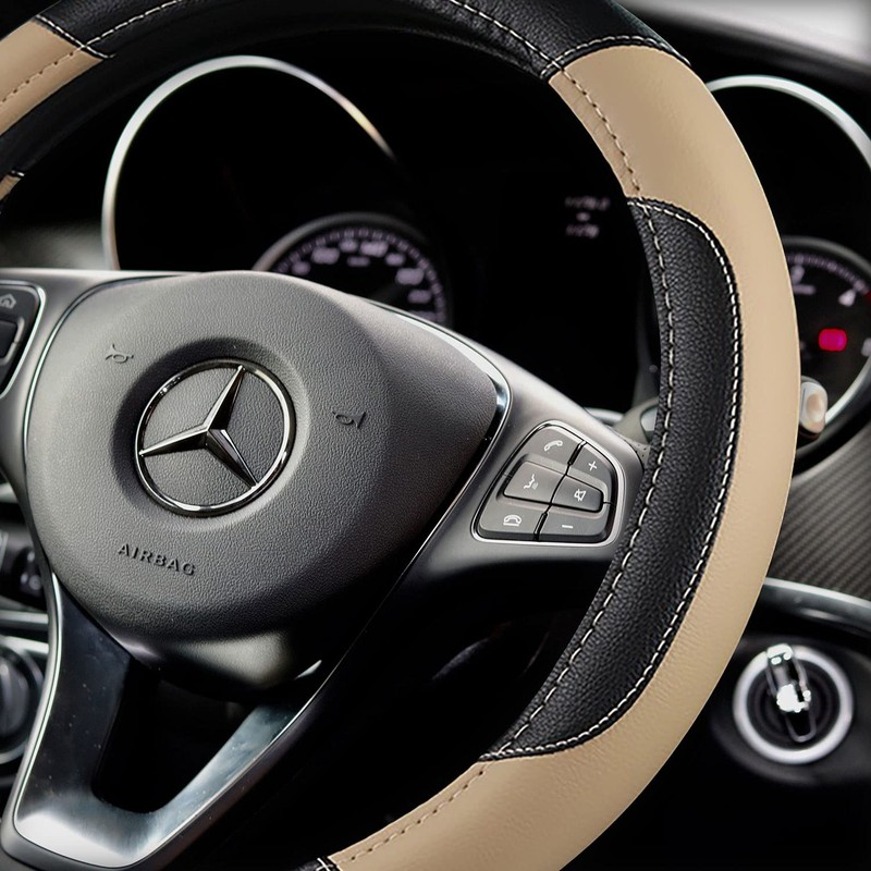 Leather Car Steering Wheel Cover, Non-Slip Car Wheel Cover Protector