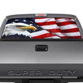 IT'S A SKIN American Eagle Flag Window Decal Truck Decals. Perforated Vinyl Wrap for Back Rear Windows. Universal Fits with or Without Sliders - American Flag and Bald Eagle