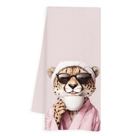 INDAJEDN Pink Leopard Hand Towels, Cuet Cheetah Hand Towels for Bathroom, Trendy Cheetah Dorm Decor, Funny Leopard Bathroom Decor, 16x24 Inch