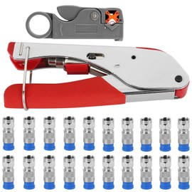 WANDGU Compression Pliers Set: F Type Crimping Pliers Stripping Tool RG59/RG6 with 20 Pieces Compression F Connector and Rotating Coaxial Cable Cutter, Cable F Connector Crimping Tool for SAT Cable