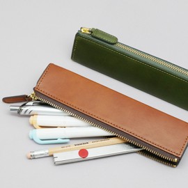 Slip-on Zipper Pencil Case S Rio Italian Leather Leather Navy IOL-2601