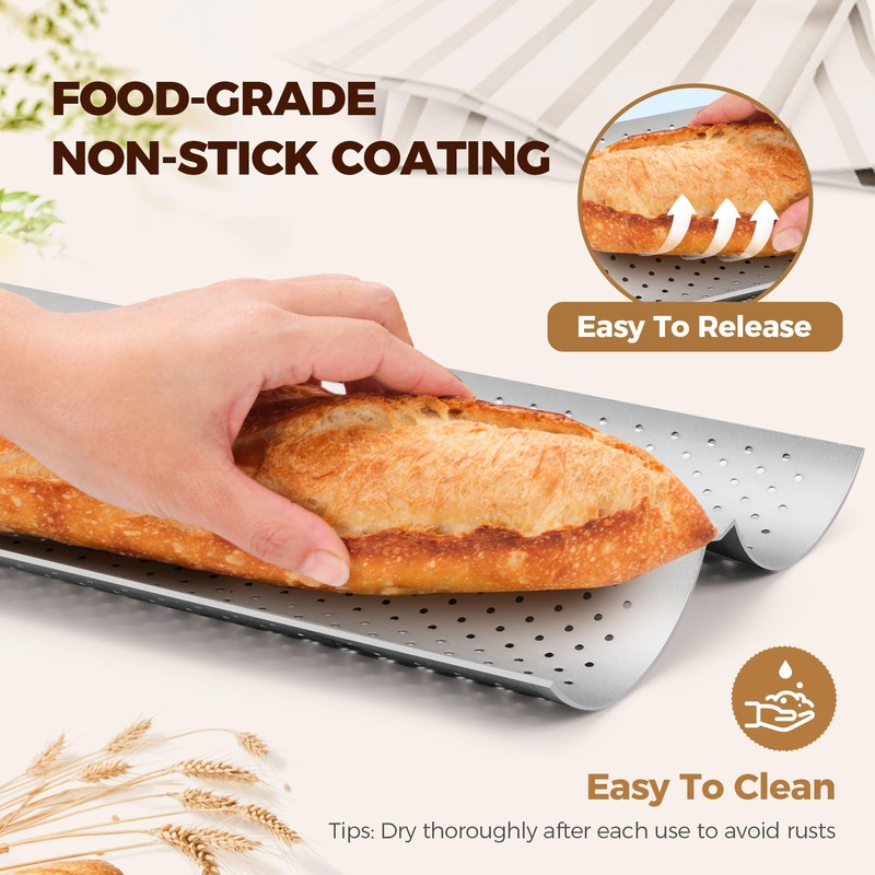 Yupjlia Baguette Bread Pan, Premium Nonstick Perforated French Bread Baking