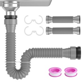 Oblectatio 2 Packs Expandable Flexible P-Trap Pipe Kit (1 1/2" or 1 1/4") Single Kitchen Sink Drainage Solution Includes Adapter Seal Ring for Garbage Disposal - Gray