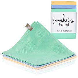 fenchi's AUSTRIA PureClean Microfibre Cloths 60 x 40 cm - Window Cloth Streak-Free, Kitchen Cleaning Cloths - Cleaning Cloths and Cleaning Cloths without Cleaning Agents (Yellow/Blue/Mint, Set of 3)
