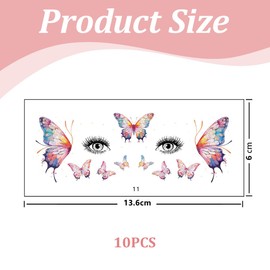 OHREN 10 Temporary Tattoos Butterfly Glitter Tattoo Face Body Stickers Water Transfer Angel Wings Waterproof Stickers for Music Festival Ball Party Cosplay