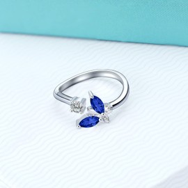 AOBOCO Sterling Silver Sapphire Blue Butterfly Series Adjustable Ring with Simulated September Birthstone Crystals, Anniversary Birthday Jewelry Gifts for Women (Sapphire Blue, 9)