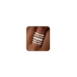 ZHESHY Stackable Gold Rings for Women Non Tarnish Dainty 14K Gold/Silver Plated Stacking Thumb Rings Cubic Zirconia Eternity Engagement Rings Wedding Band Gold Jewelry Size 7