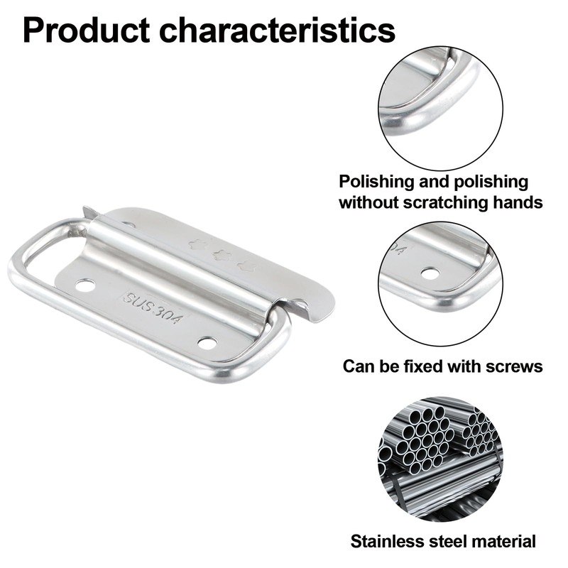 volumoon 2Pcs Metal Folding Handle, Chest Box Handles, Stainless Steel