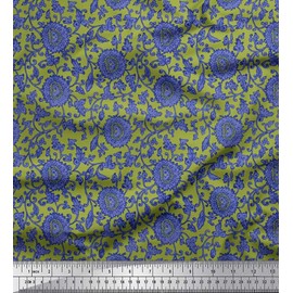 Soimoi Cotton Canvas Fabric Leaves & Floral Artistic Printed Fabric 1 metre 42 Inch Wide
