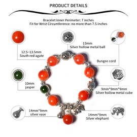 Ruishupin Natural crystal bracelet,South Red Bracelet 12mm bead silver accessories bracelet for women, Jewelry Healing Bracelets Bring Luck and happyness Prosperity. a blessing gift, 6.8, Stone, Agate
