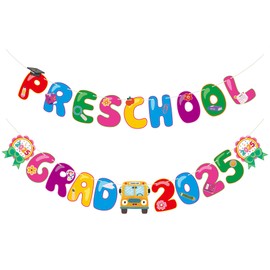Preschool Graduation Banner 2025, No DIY Preschool Graduation Decorations Class of 2025 Preschool Grad 2025 Banner for Preschool Graduation Party Decors, Preschool Grad Banner