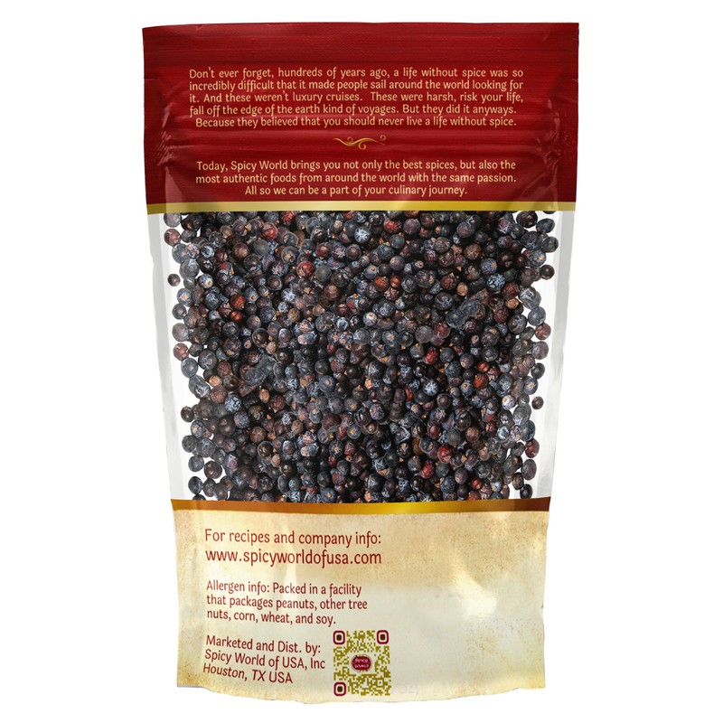 Spicy World Juniper Berries Whole 14 Ounce Bag- Pure -