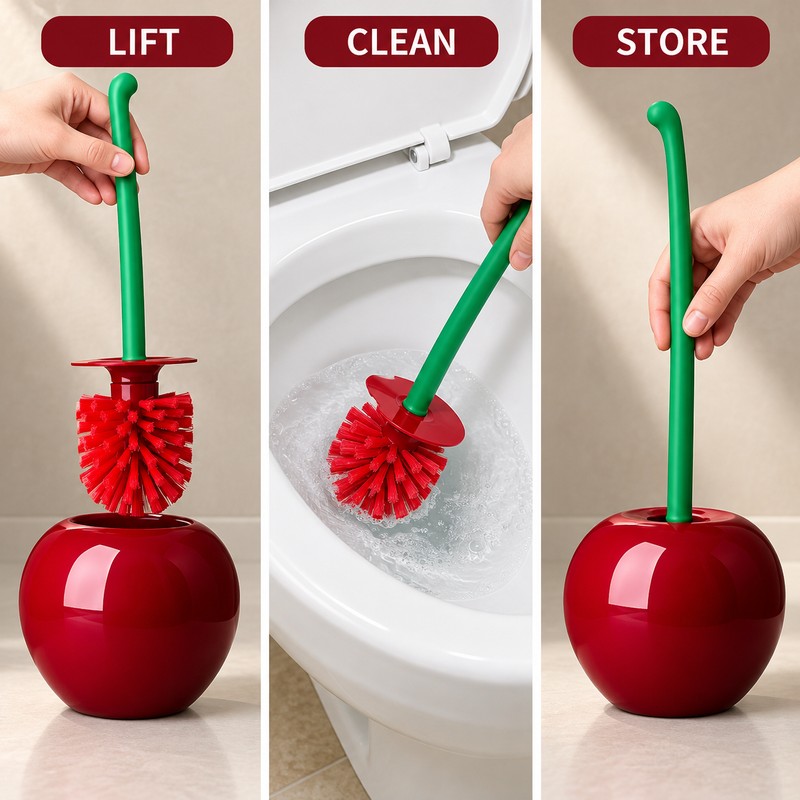 2 Pack Cherry Shaped Toilet Brush and Holder Sets, Novelty