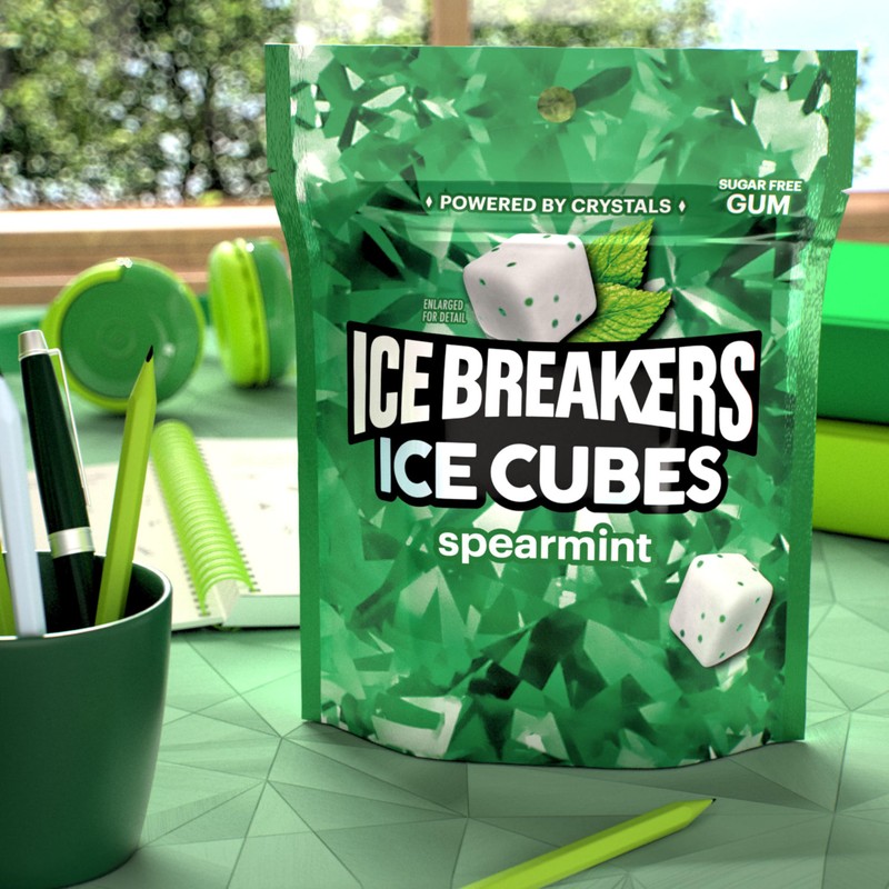 ICE BREAKERS Ice Cubes Spearmint Sugar Free Chewing Gum Pouch,