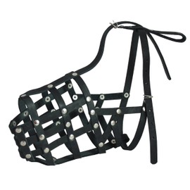 Secure Genuine Leather Mesh Dog Basket Muzzle - German Shepherd Male, (Circumference 13", Snout Length 5")