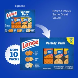 Lance Sandwich Crackers, Variety Pack, 3 Flavors, 10 Individually Wrapped Packs, 6 Sandwiches Each