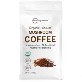 Micro Ingredients Café Orgánico De Hongos Molido 10 En 1, 24 Onzas  Café Arábica Premium Con Melena De León, Chaga, Reishi Y Más  Tostado Medio Suave 