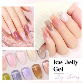 MIZHSE Jelly Gel Polish Nude Translucent 12 Colors, Spring Clear Pink Jelly Gel Nail Polish Set UV/LED Sheer Manicure DIY Nail Art for Home Salon