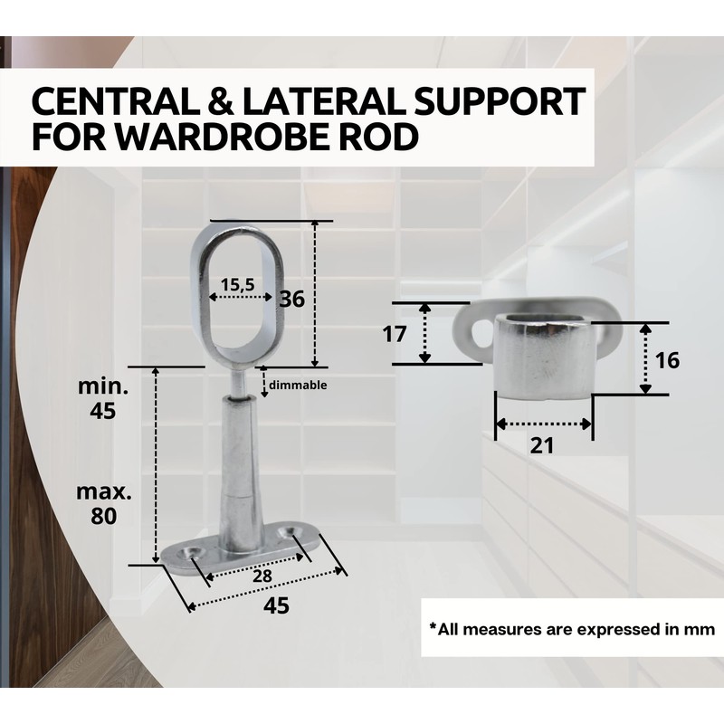 DOJA Barcelona Wardrobe Rail Oval Wall Mount Cabinet Rail Centre