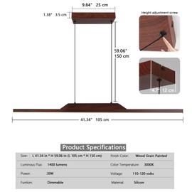 Loyled Wood Grain Linear Chandeliers - Modern Metal Dining Room Light Fixture, Adjustable Height LED Pendant Light, Kitchen Island Lighting Lampara De Techo, Ceiling Lights for Over Table Office 3000K