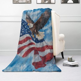 Kibue Patriotic Eagle Blanket - Soft & Cozy Warm Flannel Throw - Plush Lightweight Blankets for Travel, Sofa, Bedroom, Office - Gifts for Adults Women Kids - for All Seasons 60"×50"